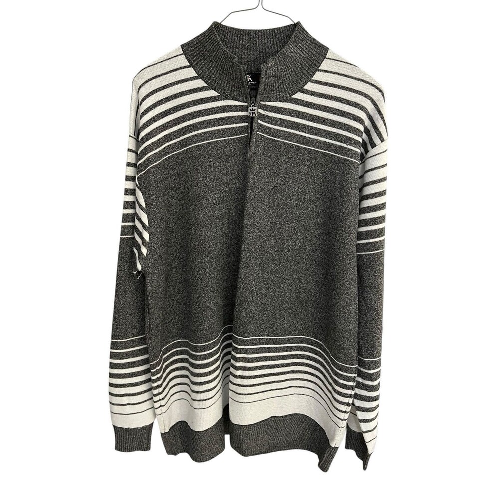 Red Ape mens 4XL 1/4 zip grey/white striped pullover sweater
